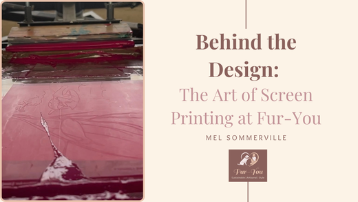 Screen printed stencil of "Charlie & Bird" showing pink ink inside on screen right hand side left hand side title behind the design: The Art of Screen Printing at Fur-You. Logo underneath
