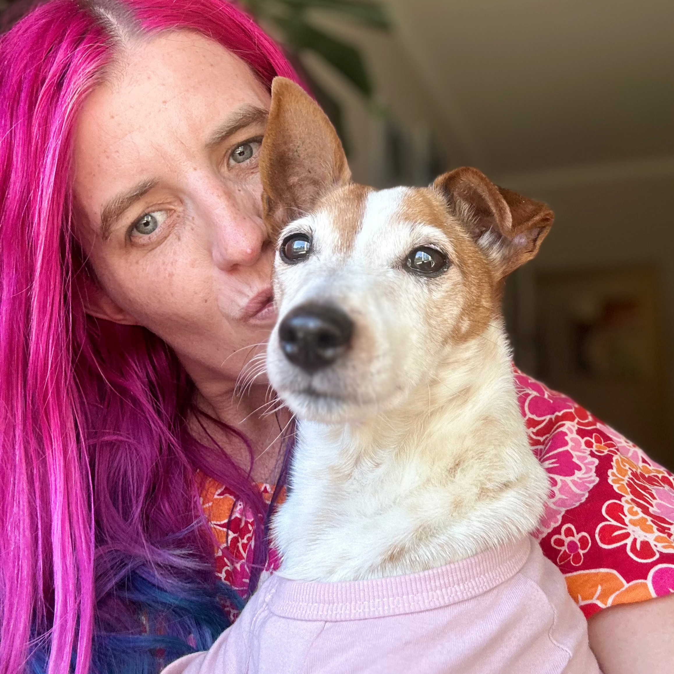 Founder Mel shares a heartfelt moment with Charlie, her beloved dog, embodying Fur-You’s deep connection to the dog-loving community. With a gentle kiss and a cradling embrace, this image reflects warmth, companionship, and the brand’s commitment to fostering a close-knit, pet-loving community. Charlie wears a Fur-You logo tee, symbolising the blend of artistry, sustainability, and love that defines Fur-You
